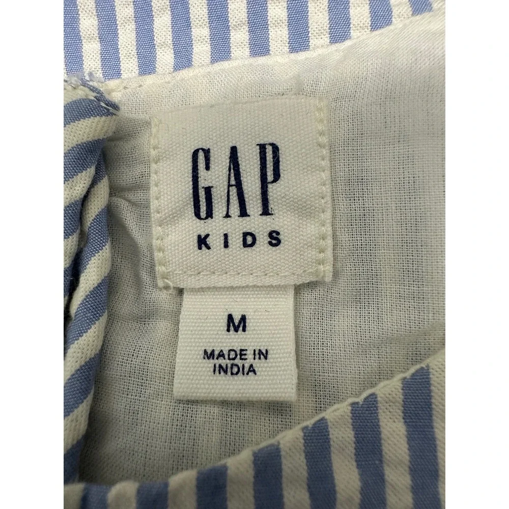 Gap Kids Girls Blue White Striped Seersucker Floral Embroidered Dress Size M 8-9